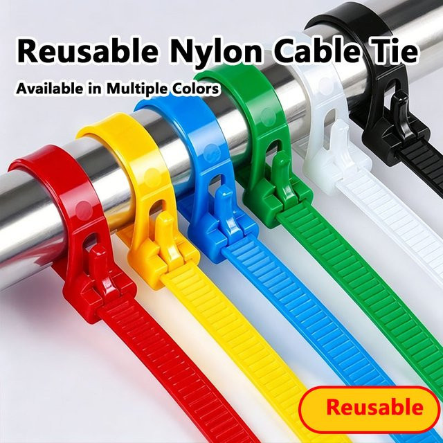 100 Stück wiederverwendbare Nylon-Kabelbinder in Schwarz und Multicolour, selbstsichernd, B/T/H: 0,36 x 1,5 cm - Bild 1