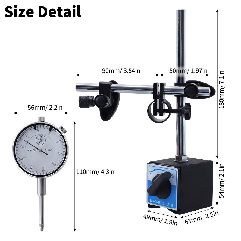 ETOPOO Messinstrument Set mit Indikatormessuhr, Hebelmessuhr und Magnetständer in Silber - Bild 2