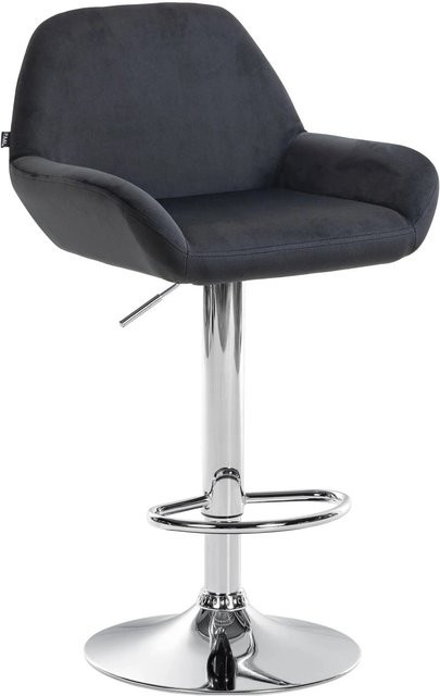 DELUKE Barhocker DUBLIN mit Lehne, Schwarz Samt und Chrom-Gestell, drehbar - Bild 1