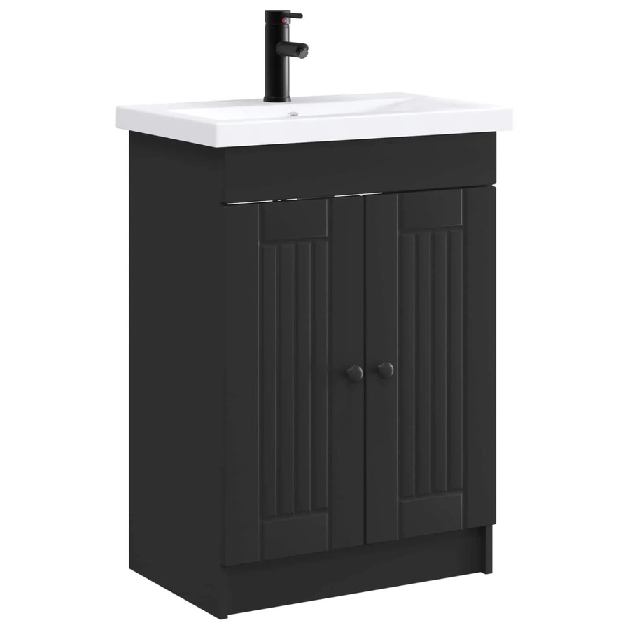 vidaXL Badezimmermöbel Waschtischunterschrank modern Schwarz matt B: 78,5 cm, T: 37,5 cm, H: 81 cm - Bild 2
