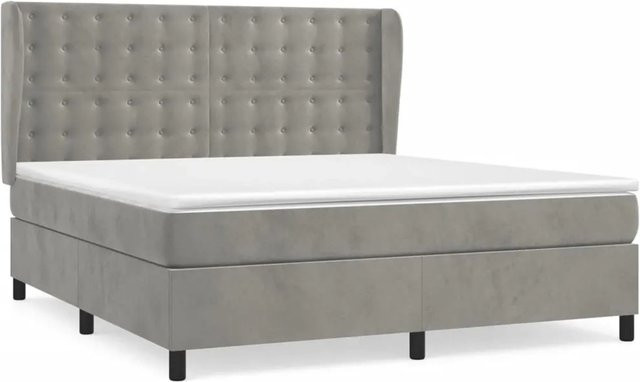 vidaXL Boxspringbett mit Matratze in Hellgrau, Hybridbett mit Taschenfederkern und Samtbezug, B/T: 180 x 200 cm, H: 128 cm - Bild 1