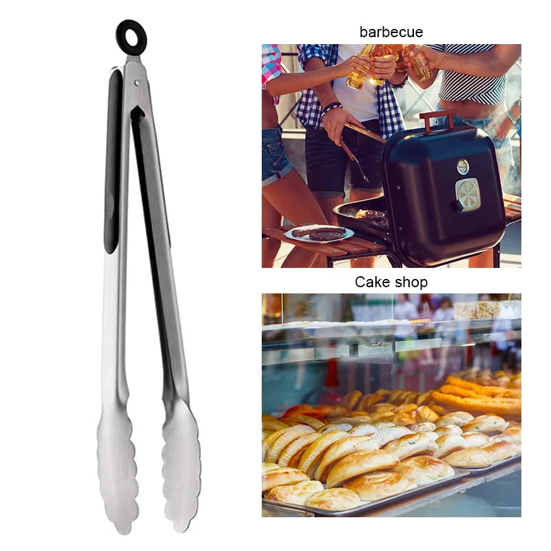 Edelstahl BBQ Grillzange in Silber zum Servieren von Grillgut und Lebensmitteln mit rutschfestem Griff - Bild 4