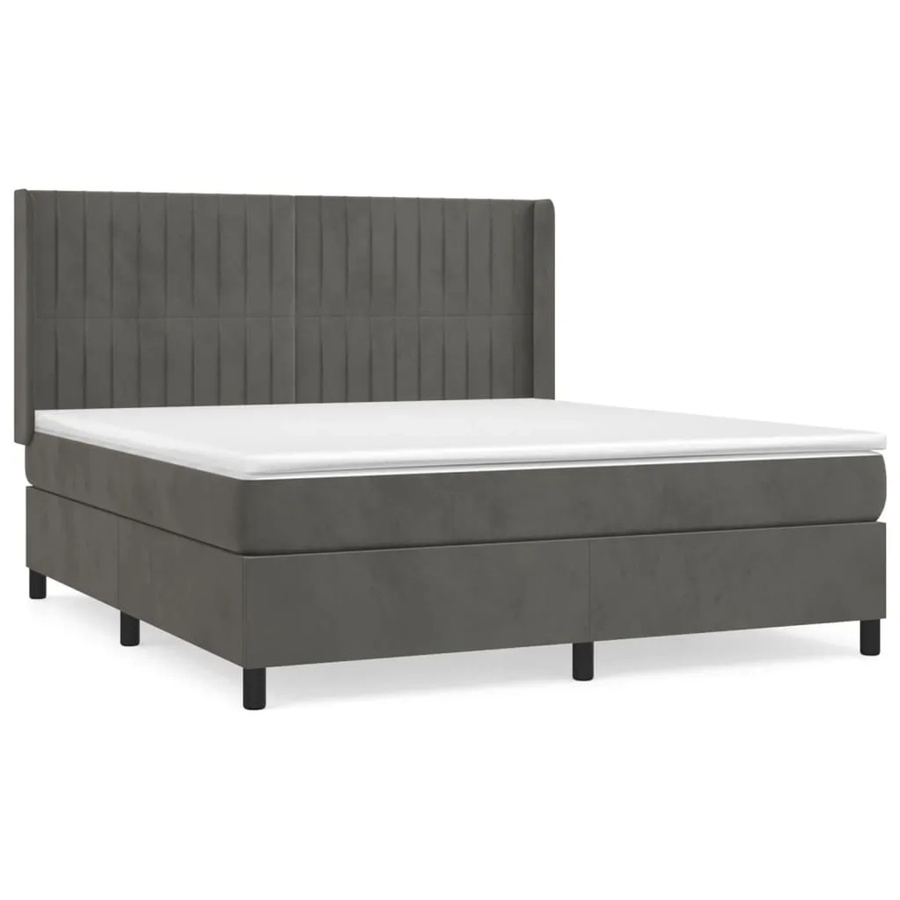 vidaXL Boxspringbett mit Matratze in Dunkelgrau aus Samt, Hybrid-Design mit Taschenfederkern, B/T/H: 160 x 200 x 128 cm - Bild 2