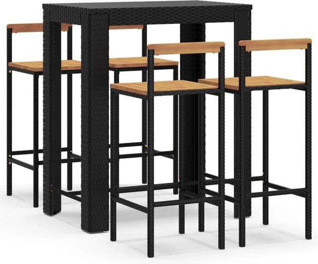vidaXL 5-tlg Gartenbar-Set Modell 10 in Schwarz aus Poly Rattan und Akazienholz - Bild 1