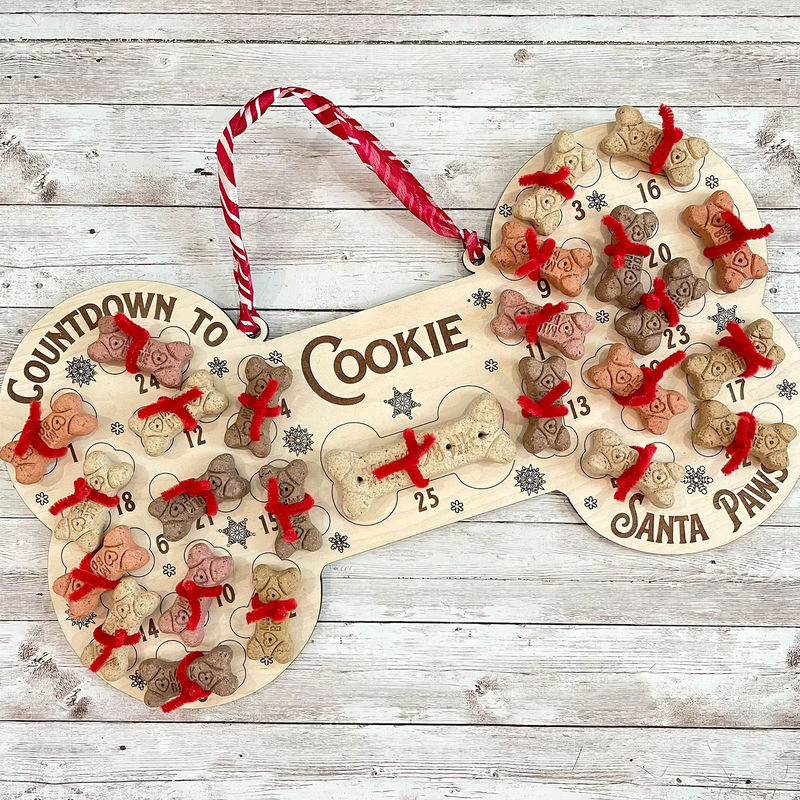 Weihnachts Adventskalender für Hunde aus Holz mit Knochen-Anhänger in Weiß als hängendes Deko-Ornament - Bild 4