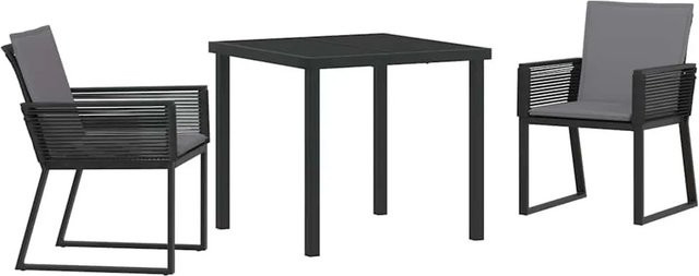 vidaXL Garten Essgruppe 3-teilig in Schwarz aus pulverbeschichtetem Stahl mit Sicherheitsglas für Terrasse und Garten - Bild 1