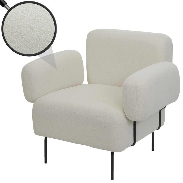 Lounge-Sessel MCW-L83 Cocktailsessel Polstersessel mit Armlehnen aus Stoff und Metall in Creme - Bild 1