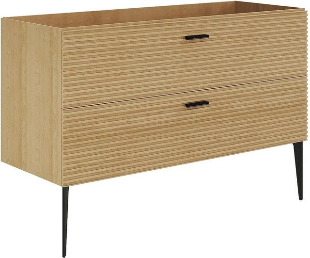 Waschbeckenunterschrank Sarone von Vente-unique in Beige mit Rillenstruktur aus Holz, Breite: 120 cm, Höhe: 55 cm, Tiefe: 46 cm - Bild 1