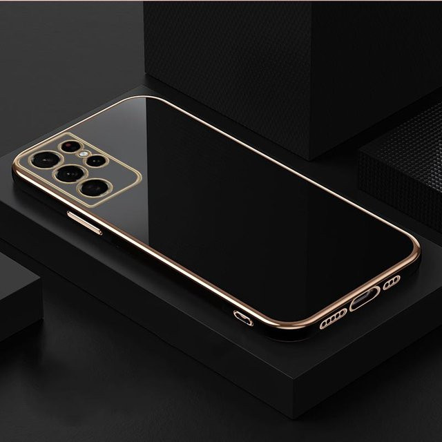 Vergoldetes quadratisches TPU-Silikon-Case für Samsung Galaxy S26 S25 S24 S23 S22 S21 S20 Plus FE Ultra stoßfeste Rückabdeckung in Gold und Schwarz - Bild 1