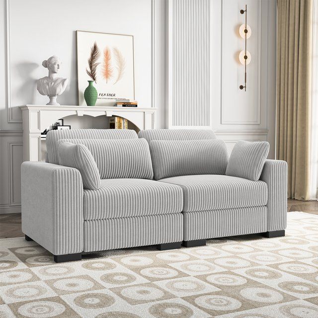 Comanlai 2-Sitzer-Sofa aus modernem Cord in Grau und Beige - Bild 1