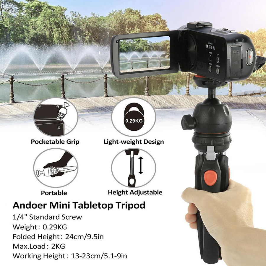 Andoer H20 Mini Tischstativ Tragbarer faltbarer Telefon- und Kameraständer mit abnehmbarer Kugel in Orange - Bild 4