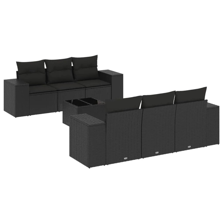 vidaXL 7-teilige Garten-Sofagarnitur aus Poly-Rattan mit Kissen in Schwarz - Bild 2