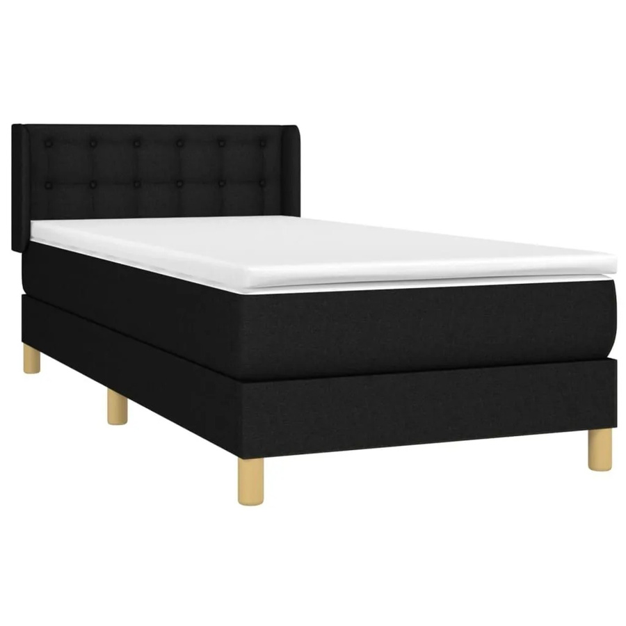 vidaXL Boxspringbett mit Matratze Schwarz, Hybrid-Bett mit Taschenfederkern aus Stoff und Holz, B/T/H: 90 x 190 x 78 cm - Bild 2