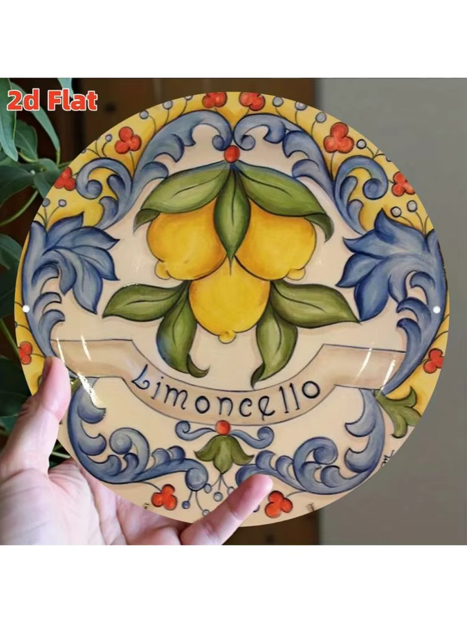 Rundes Aluminiumschild Potdemiel Zitronendekorplatte mit mediterranem Floral-Design, Durchmesser: 19,8 cm - Bild 4