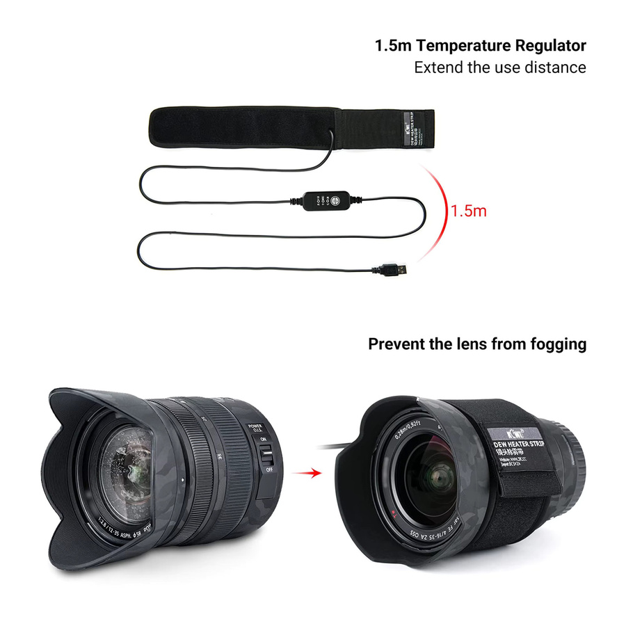 KIWIFOTOS USB-C Objektiv-Heizband zur Tau-Prävention für DSLR Kameras in Schwarz - Bild 5