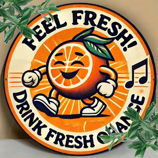 Potdemiel Vintage Aluminium-Metallblechschild Feel Fresh in Orange, B/H: 20,32 x 20,32 cm - Bild 1