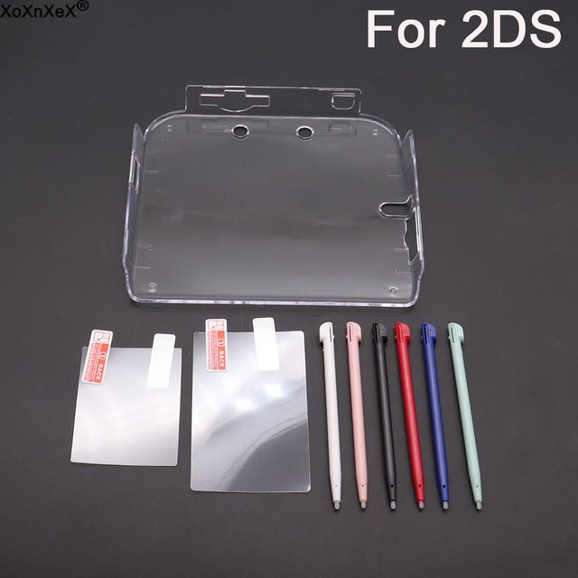 XOXNXEX Schutzset für Nintendo 2DS: Transparente Kristall-Schutzhülle mit harter Schale, Anti-Staub-Displayfolie und Kunststoffstift in Blau - Bild 1