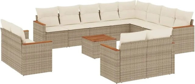 vidaXL 13-teilige Garten-Sofagarnitur aus Poly-Rattan und Akazienholz in Beige und Cremeweiß - Bild 1