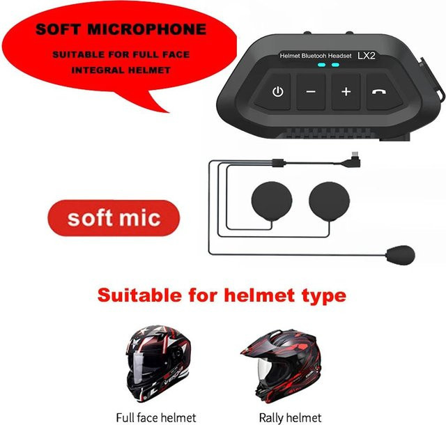 Bluetooth 5.0 Motorradhelm-Headset mit Stereo-CVC-Rauschunterdrückung und Freisprechfunktion in Schwarz - Bild 1