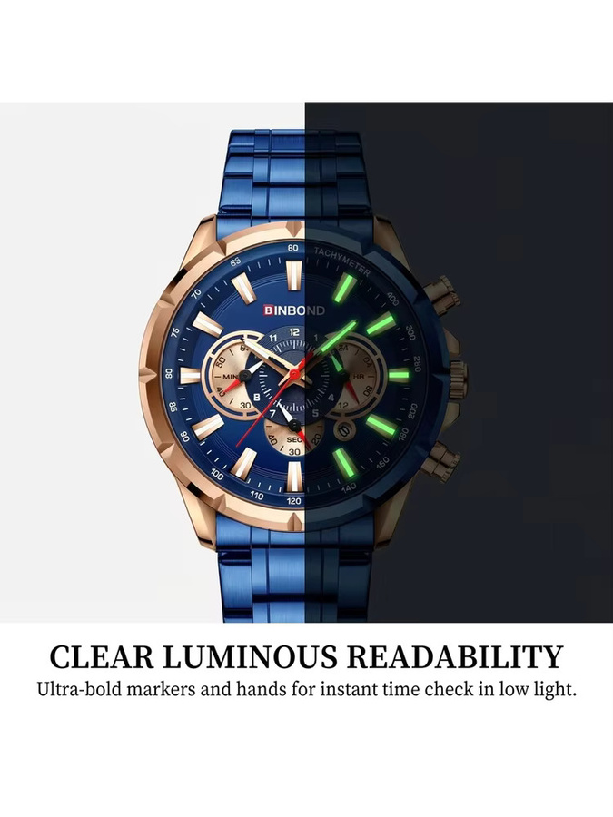 BINBOND Chronograph, Quarz, Edelstahl, Blau, Herren - Bild 6
