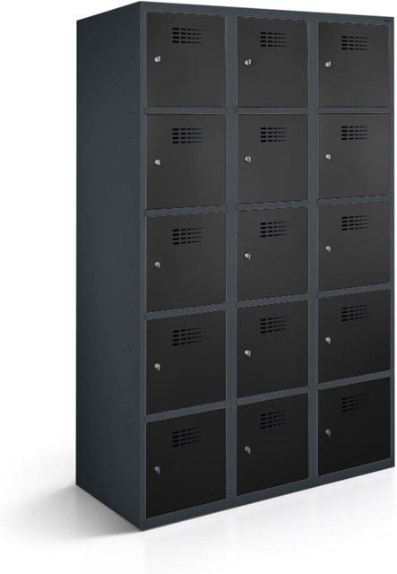 rotstahl Fächerschrank mit 15 Fächern in Anthrazitgrau und Schwarz, B/T/H: 90 x 50 x 180 cm - Bild 1