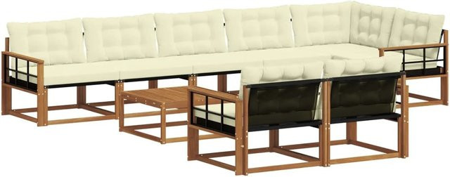 vidaXL Outdoor-Sofagarnitur 9-teilig in U-Form aus Akazienholz mit Textilene und Kissen in Natur und Creme - Bild 1