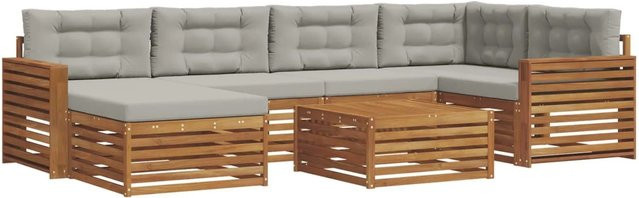 vidaXL Outdoor-Sofagarnitur aus Akazienholz in L-Form mit 19-teiligem Set, hellgrauen Kissen und Armlehnen, Natur und Hellgrau - Bild 1