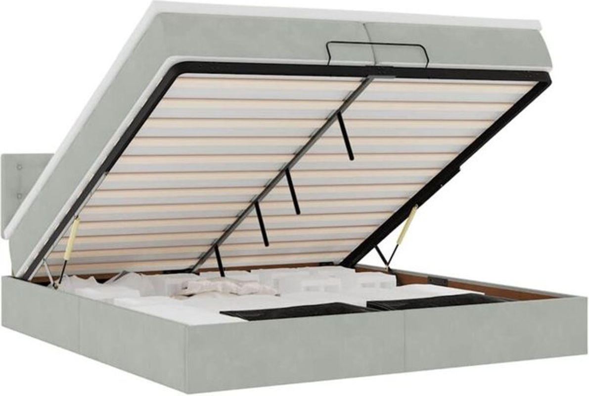 vidaxl Ottoman Polsterbett mit Matratze aus Samt in Grau, B/T: 200 x 200 cm - Bild 1