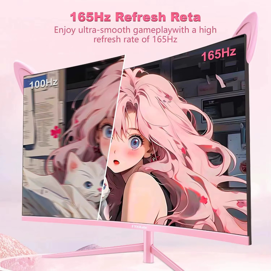 FYHXele Curved Gaming Monitor 27 Zoll in Pink, 2K QHD 2560x1440, 165Hz, VA Panel, AMD FreeSync, HDR, HDMI und DisplayPort - Bild 2
