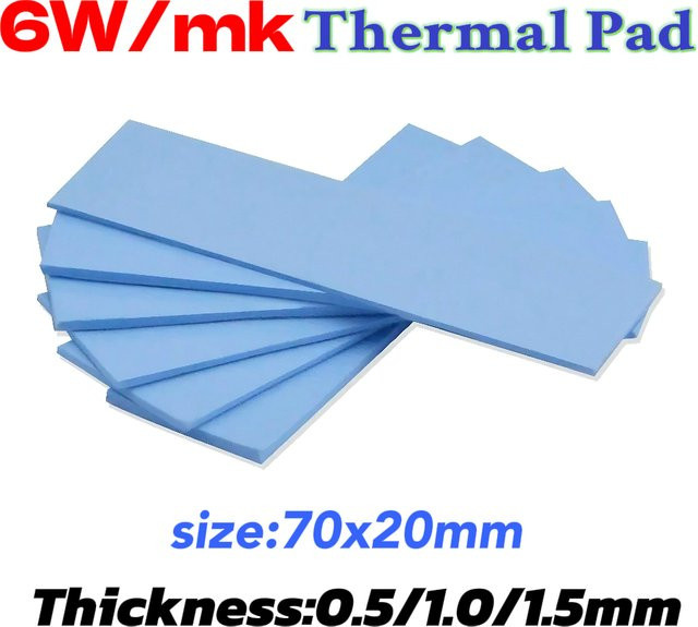 OEING Thermische Silikon Pads zur Wärmeableitung für M2 SSD, CPU und Grafikkarte, 6W/mk, B: 70 mm, Dicke: 0,5 mm / 1 mm / 1,5 mm, Farbe: Blau - Bild 1