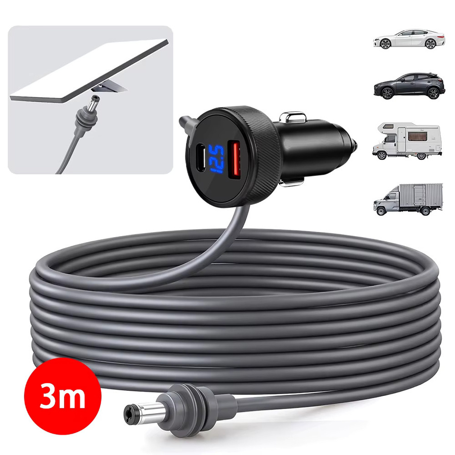 Kankeirr Starlink Mini Stromkabel mit Zigarettenanzünder-Adapter und USB-C Anschluss, 12V-24V DC-Stromkabel mit Voltmeter, Schwarz - Bild 2