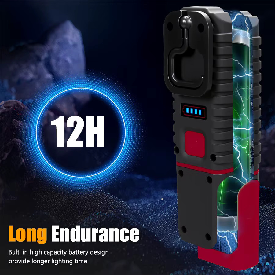 KDULIT Wiederaufladbare LED Camping-Taschenlampe in Schwarz mit COB-Flutlicht, Magnethaken und wasserdichter Arbeitsleuchte für Outdoor und Notfälle - Bild 4