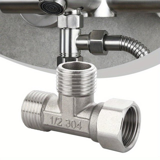 SZwatch Kupfer T-Stück für Toilettenumleitventil, G1/2, grau/silber, passend für Badsprühgerät mit Vierpunktanschluss und Dreiwege-Rohre - Bild 1
