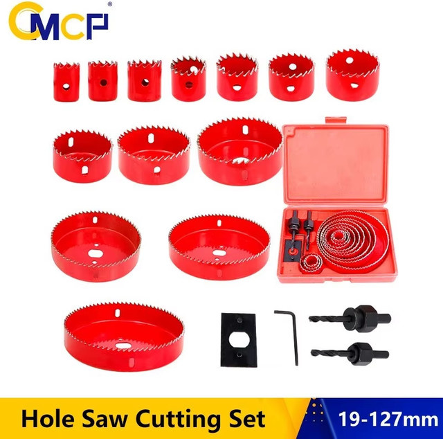 CMCP Lochsäge Set in Rot für Holz, PVC, Kunststoff und Metall mit Durchmessern von 19-64 mm, 64-127 mm oder 19-127 mm - Bild 1