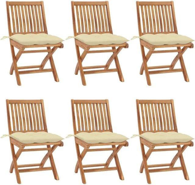 6er Set vidaXL Klappbare Gartenstühle aus Teakholz mit Kissen in Braun und Beige - Bild 1
