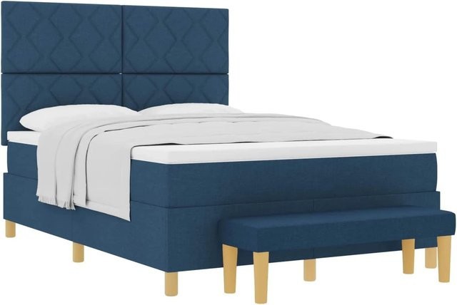 vidaXL Boxspringbett mit Matratze und Kopfteil in Blau, B/T/H: 160 x 200 x 128 cm - Bild 1