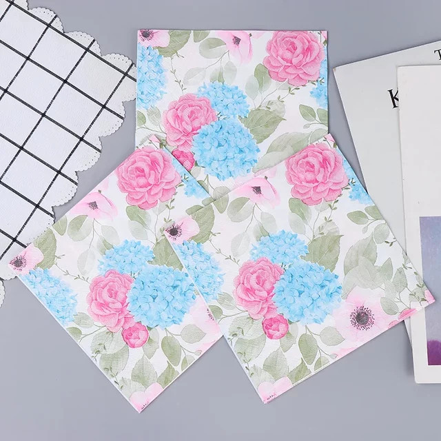 GUANYAO 20er Set Bunte Hortensien Bedruckte Papierservietten aus Reinem Holzzellstoff für Hochzeit und Party, Mehrfarbig - Bild 1