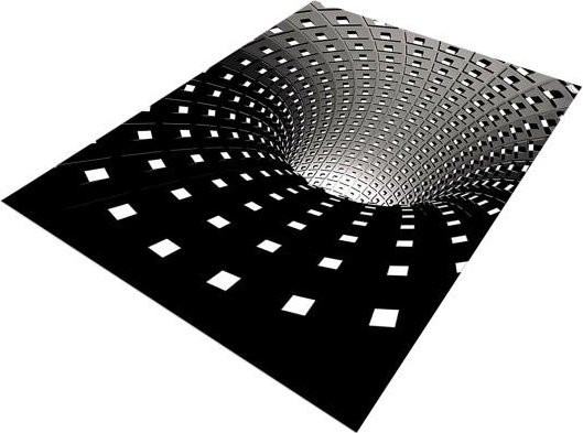 3D Vortex Optische Illusion Teppich ModeMix in Schwarz und Weiß, rutschfeste rechteckige Bodenmatte aus Polyester für Wohnzimmer, Schlafzimmer oder Flur, Breite: 40 cm - Bild 1