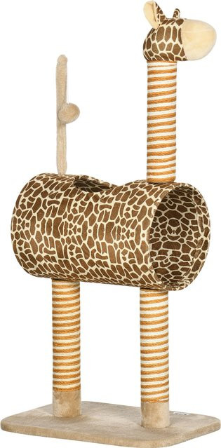 PawHut Kratzbaum im Giraffendesign mit Höhle und Spielball, beige Katzenturm für Katzen bis 5 kg, Höhe: 101 cm - Bild 1