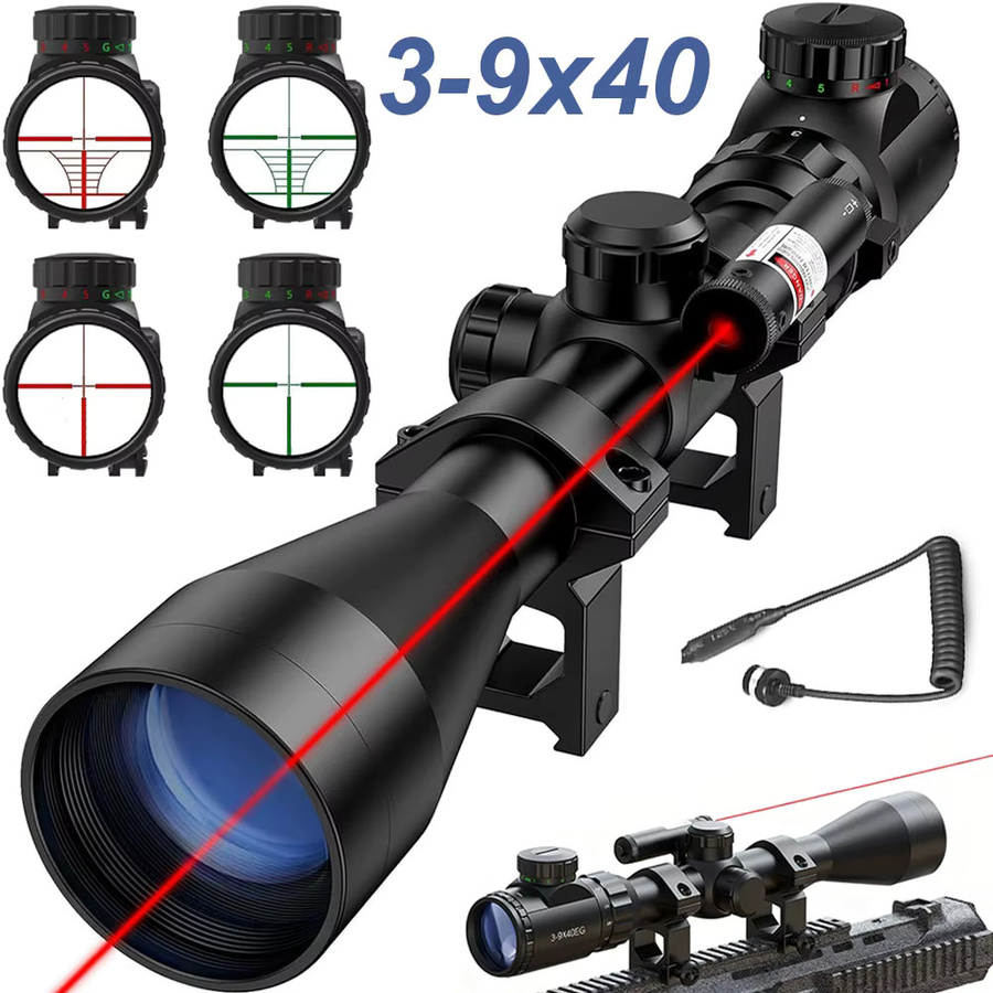 Teleskop-Zielfernrohr 3-9x40 mit rotem Laservisier in Schwarz, 2-in-1 Jagdoptik und Airsoft-Visier für 11 mm/20 mm Schiene - Bild 7