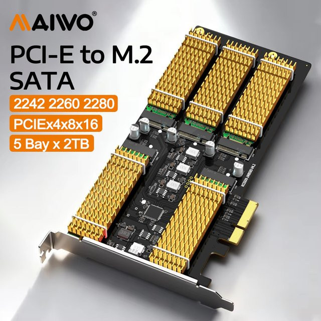 MAIWO PCI Express RAID Controller Karte mit 5 Bay M2 SATA Adapter für SSDs bis zu 2 TB pro Laufwerk - Bild 1