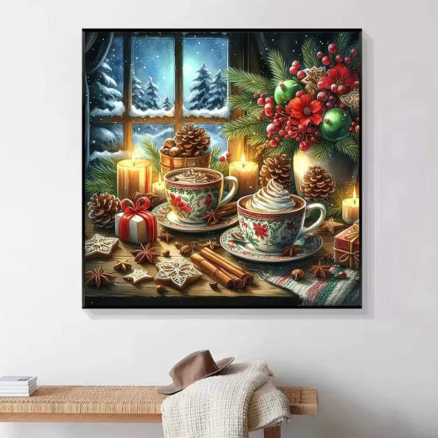 HUACAN Diamant-Malerei Set Winter Gemütliche Szene 5D DIY Mosaik-Kunst mit Full Round Steinen - Bild 4