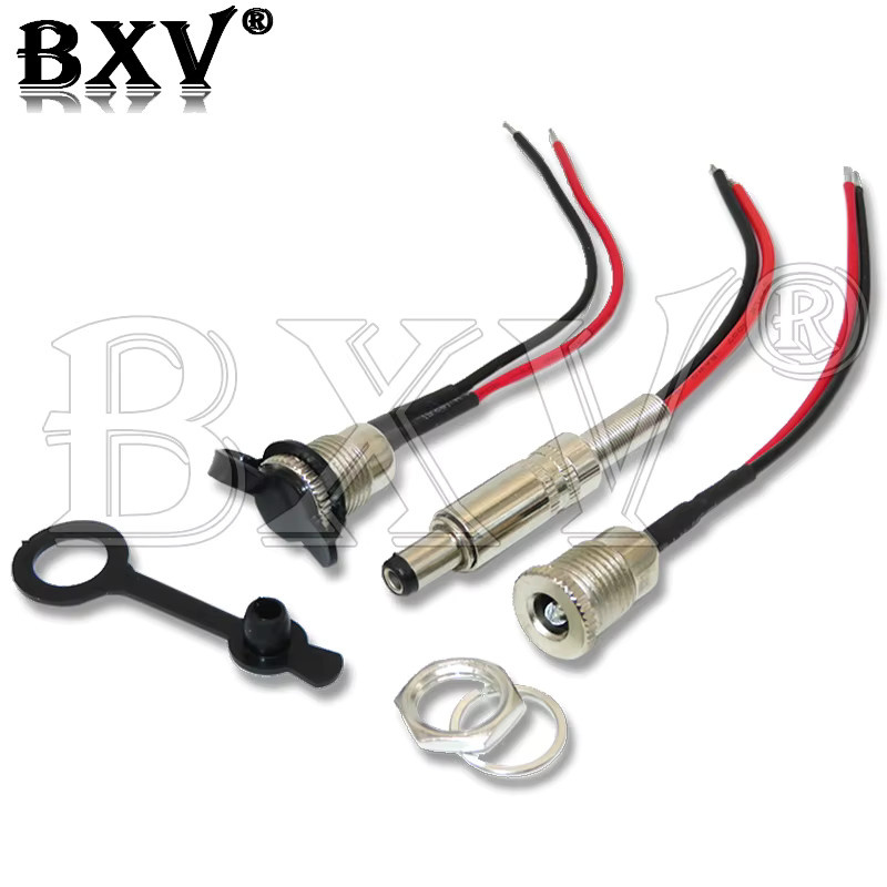 BXV DC-Netzteil Gewinde Ladebuchse und Stecker Set, 2 Stück, Metall, Farbe: Silber, 5,5x2,1mm und 5,5x2,5mm, Panel Mount - Bild 2
