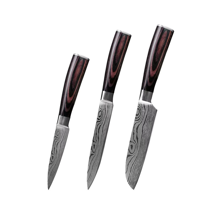 3-teiliges MYVIT Küchenmesser-Set aus Laser-Damaszener Edelstahl 7CR17 440C mit Santoku, Chefmesser und Hackmesser - Bild 4