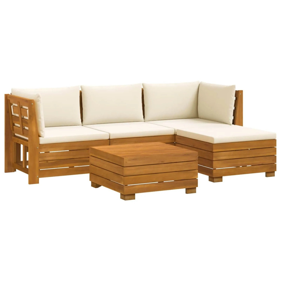 vidaXL Outdoor-Sofagarnitur L-Form aus Akazie Massivholz in Braun mit 5 cremeweißen Kissen - Bild 2
