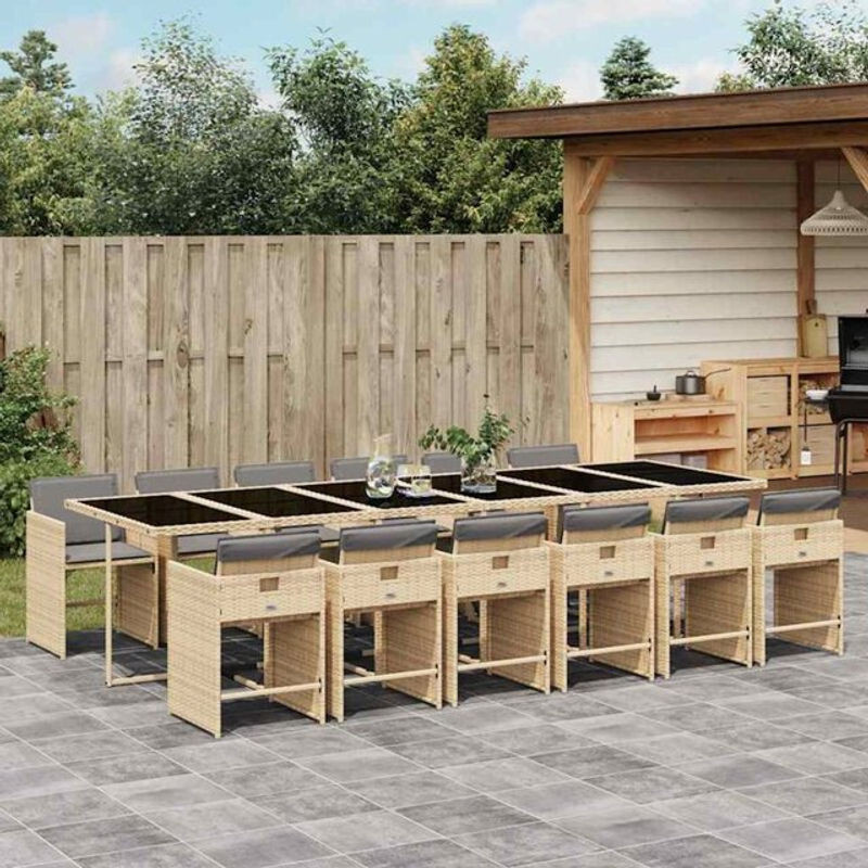 13-teilige Garten-Essgruppe aus Poly-Rattan mit Kissen in Beige von vidaxl - Bild 1