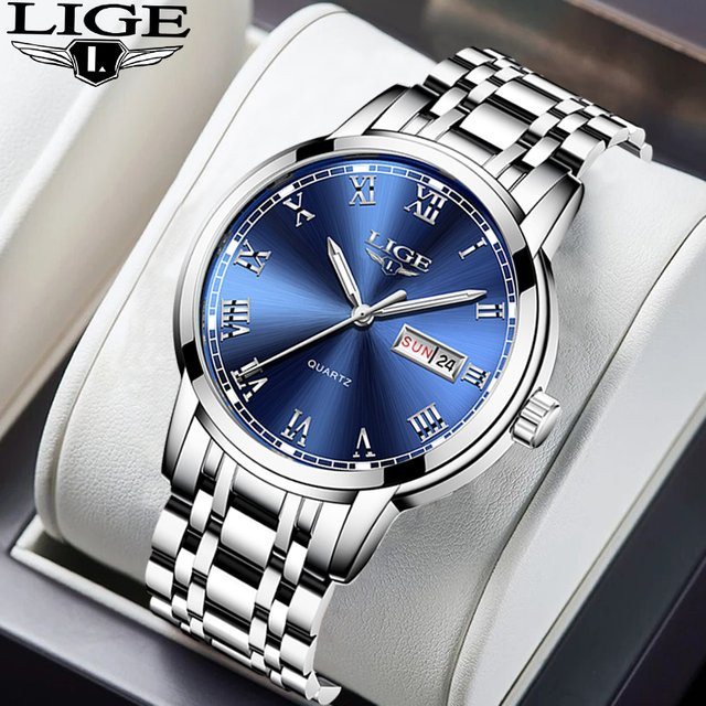 LIGE Armbanduhr Quarz, Edelstahl, Blau, Herren - Bild 1