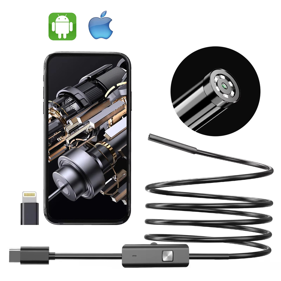 XinFe Industrie-Endoskop 1920 HD Boreskop-Kamera mit USB-C Anschluss für Android und iOS in Schwarz - Bild 4