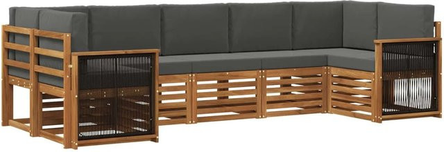 vidaXL Ecksofa Set in L-Form aus Akazienholz und Polyester in Anthrazit mit Kissen und Armlehnen - Bild 1