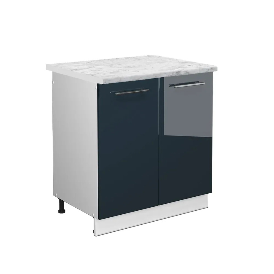 Vicco Spülenunterschrank Fame-Line Dunkelblau Hochglanz/Weiß mit Marmor-Optik, Breite: 80 cm - Bild 2